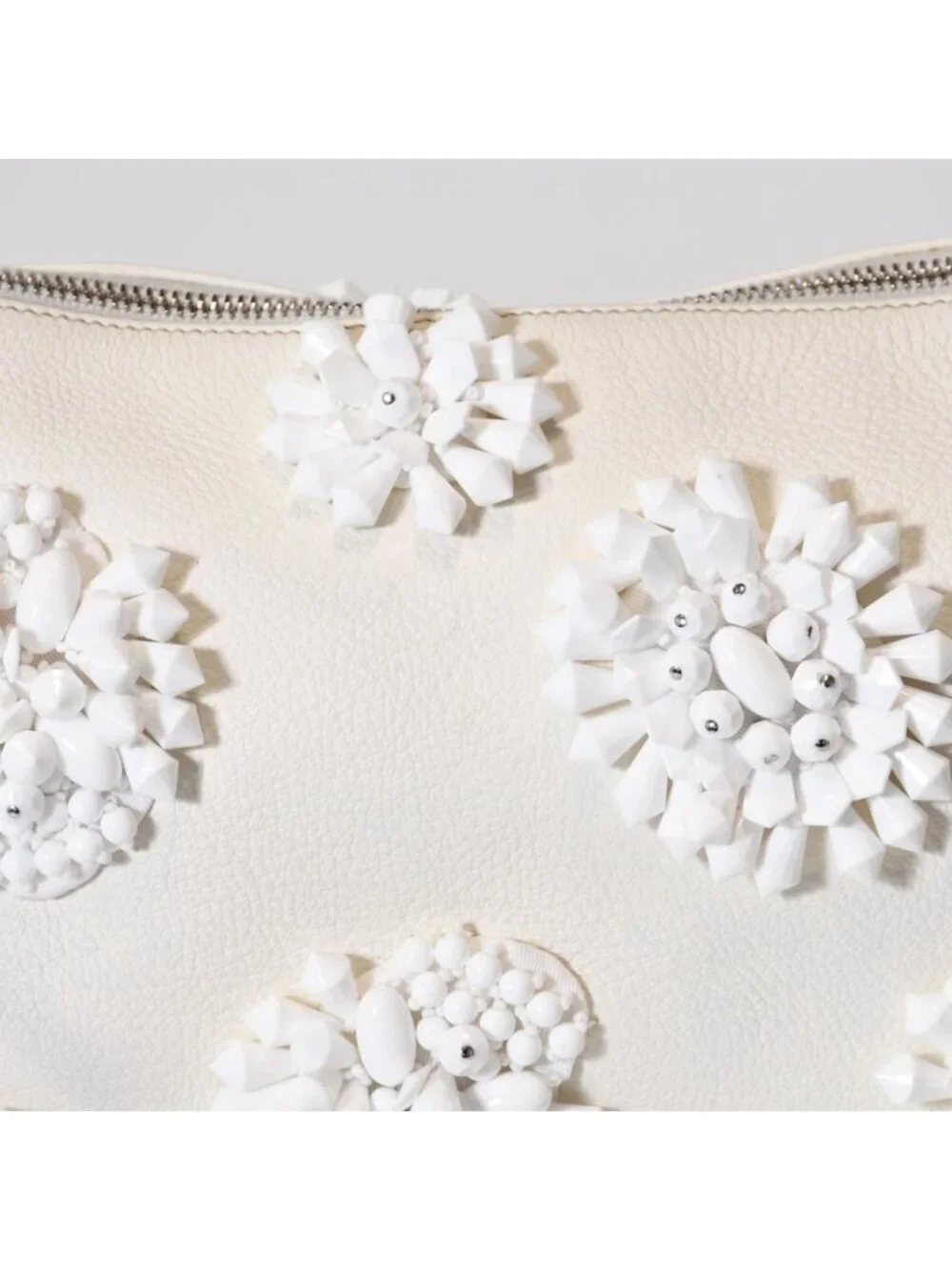 Prada Hobo Handbag Beads Leather White
